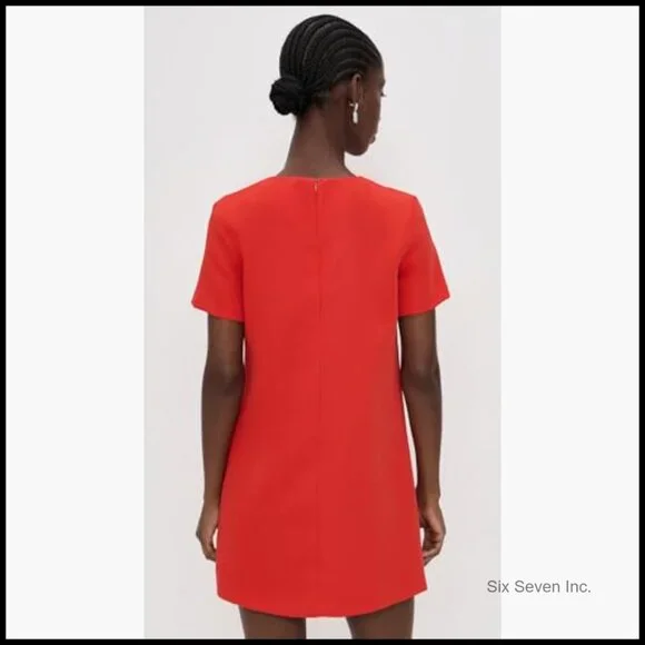 Polyester Mini Dress with Bow Appliques, Hidden Back Zip